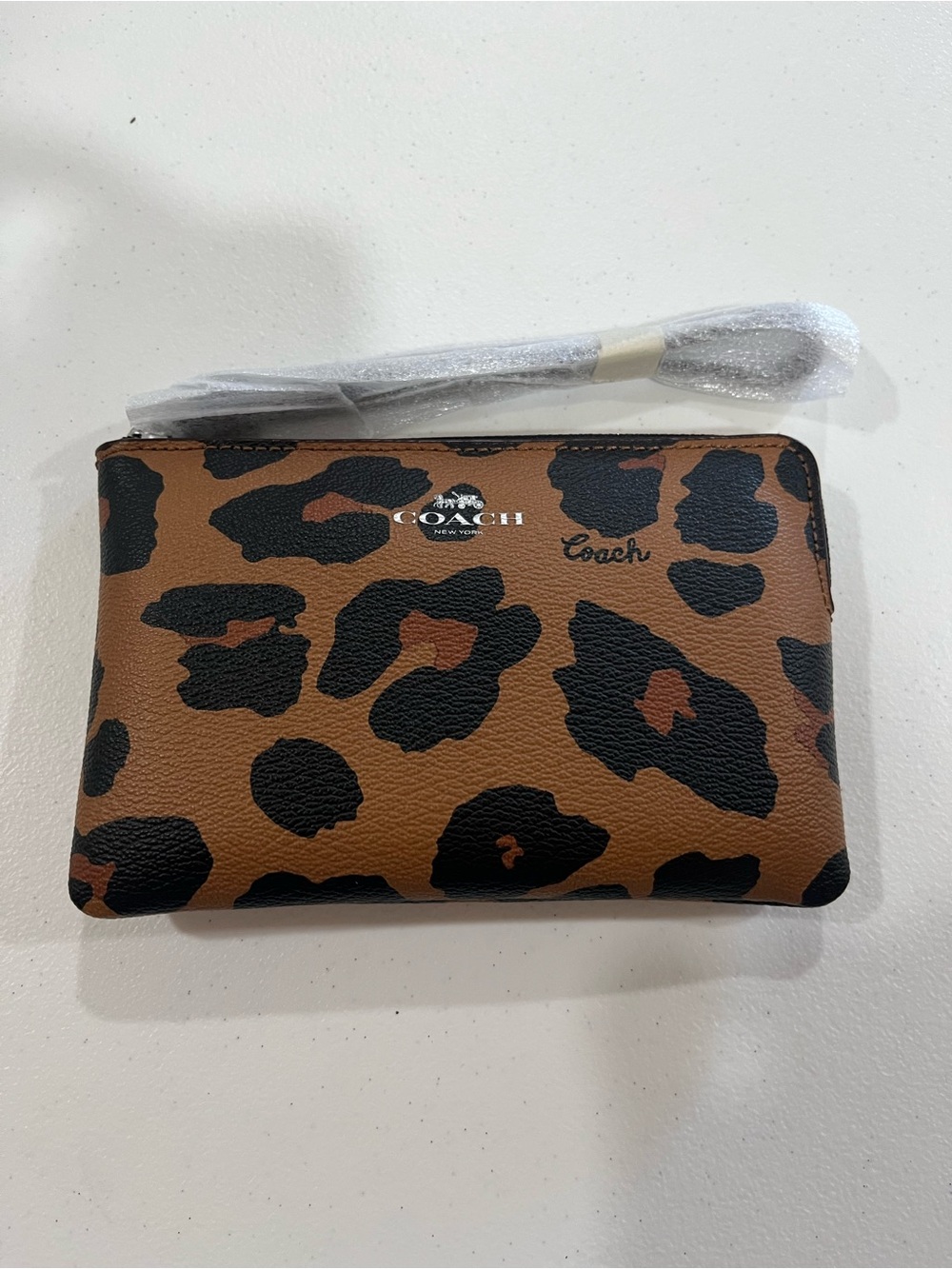 Coach Brown and Black Leopard Print Leather Wristlet
